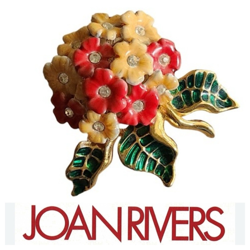JOAN RIVERS Enamel Floral Rhinestone Brooch